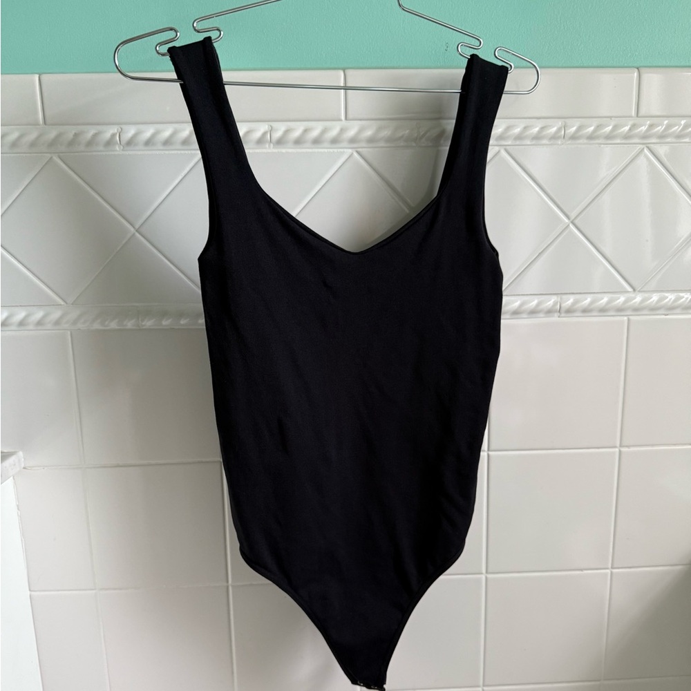 Free People Black Shelf Bra Thick Straps Bodysuit